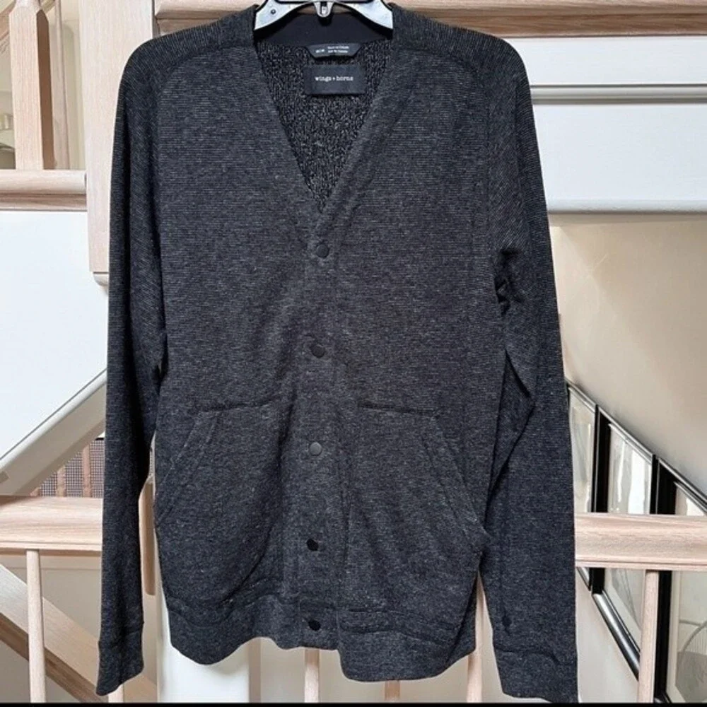 Wings+Horns Knit Mixed Pile Cardigan in Medium Black M